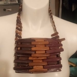 Two-toned wooden and bead purse small